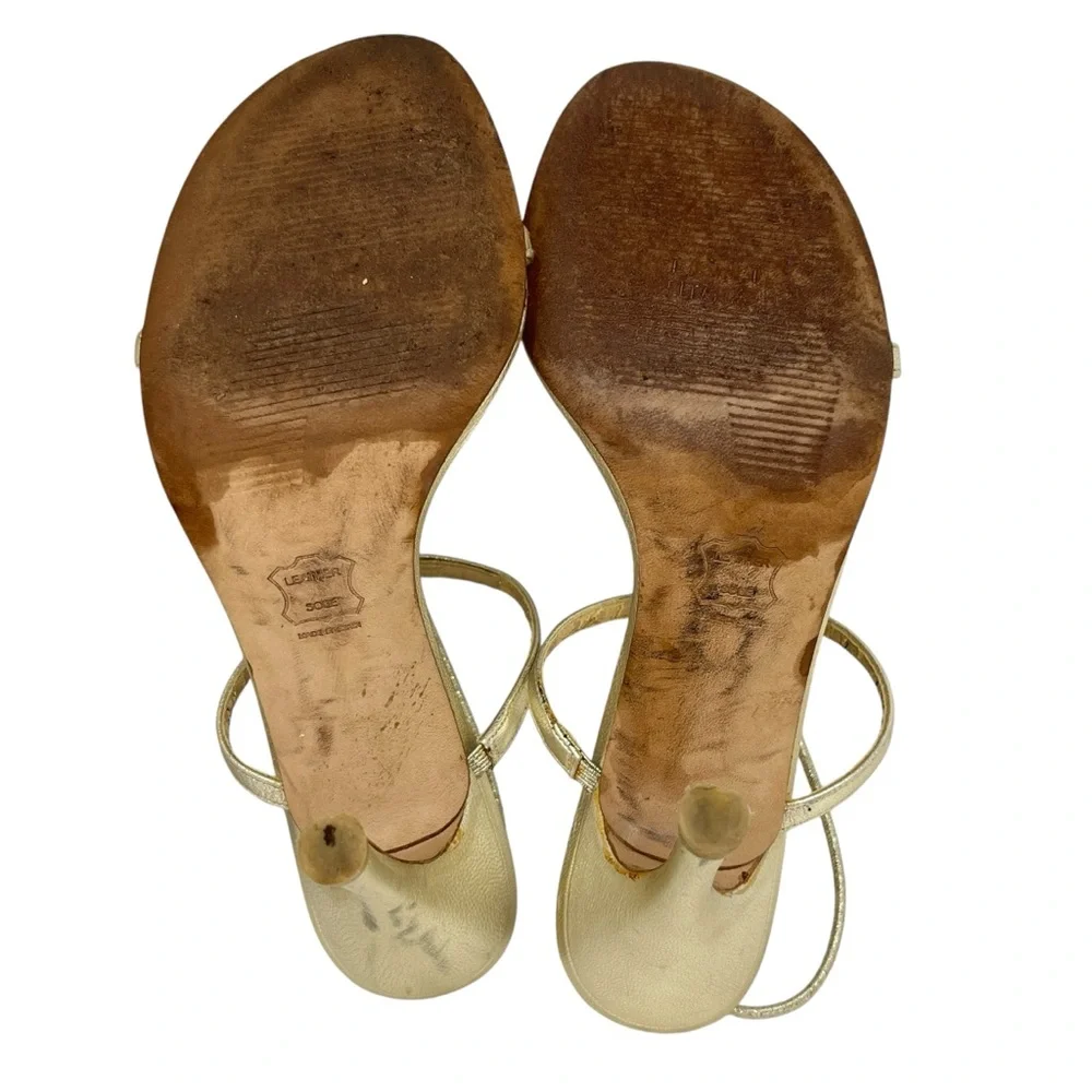 STUART WEITZMAN Gold Jewel Strappy Heels Sz 7 Leather‎ Party Prom Event Wedding